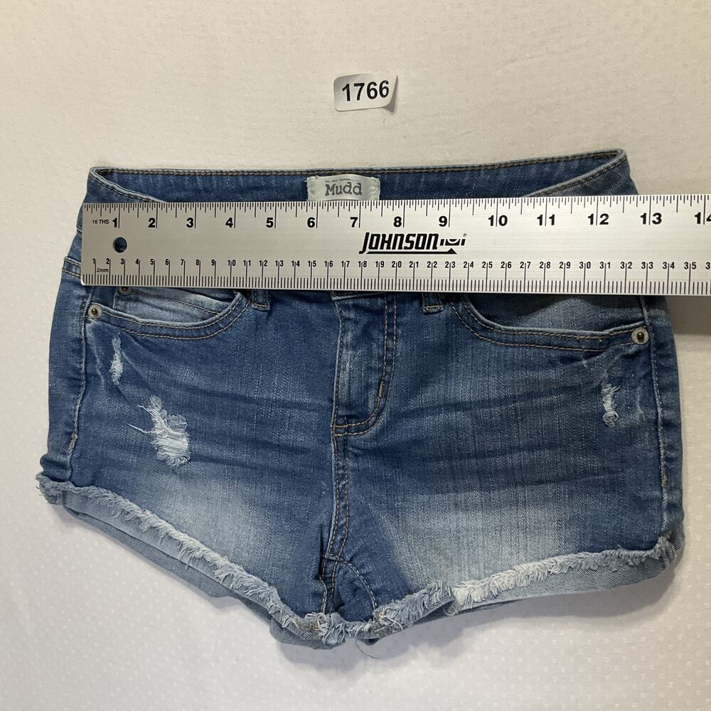 Mudd Women Shorts 3 Blue Denim Cutoff FLX STRETCH Distressed Frayed 2” Inseam - Picture 9 of 10